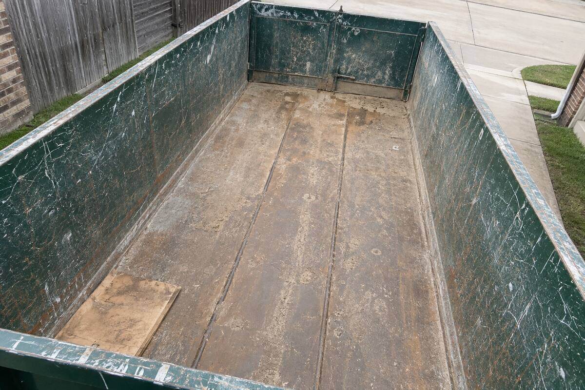 Empty roll-off container seen from above